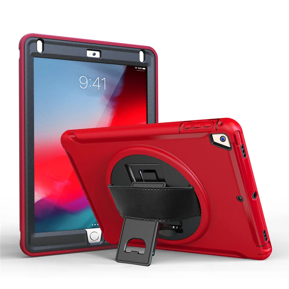 Для iPad 9,7 дюймов Air 1 2 чехол для планшета s, для iPad Pro 9,7 чехол с поворотом на 360 градусов с подставкой+ ремешок+ ручка - Цвет: Красный