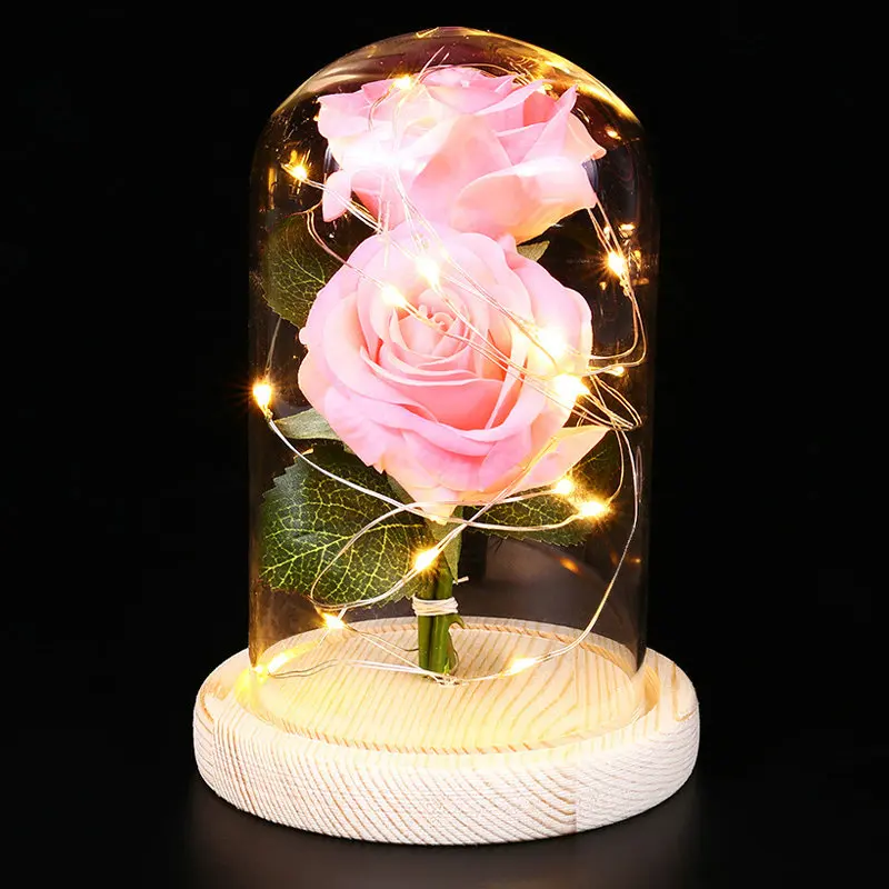 Beauty The Beast Rose Flowers in glass light bottle desk lamp romantic Valentine's Day Birthday Decoration lampshade ornament | Дом и сад
