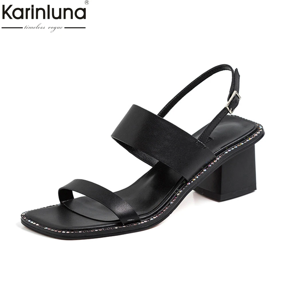 

Brand luxury design women's genuine leather ladies chunky heels shoes woman casual office lady summer sandals 2019