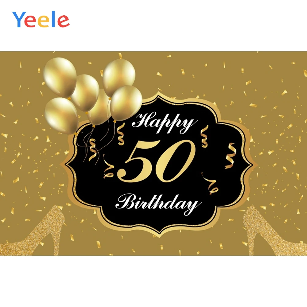 

Yeele 50th Birthday Golden Balloon Congratulation Photography Background Photographic Happy Party Backdrop For Photo Studio