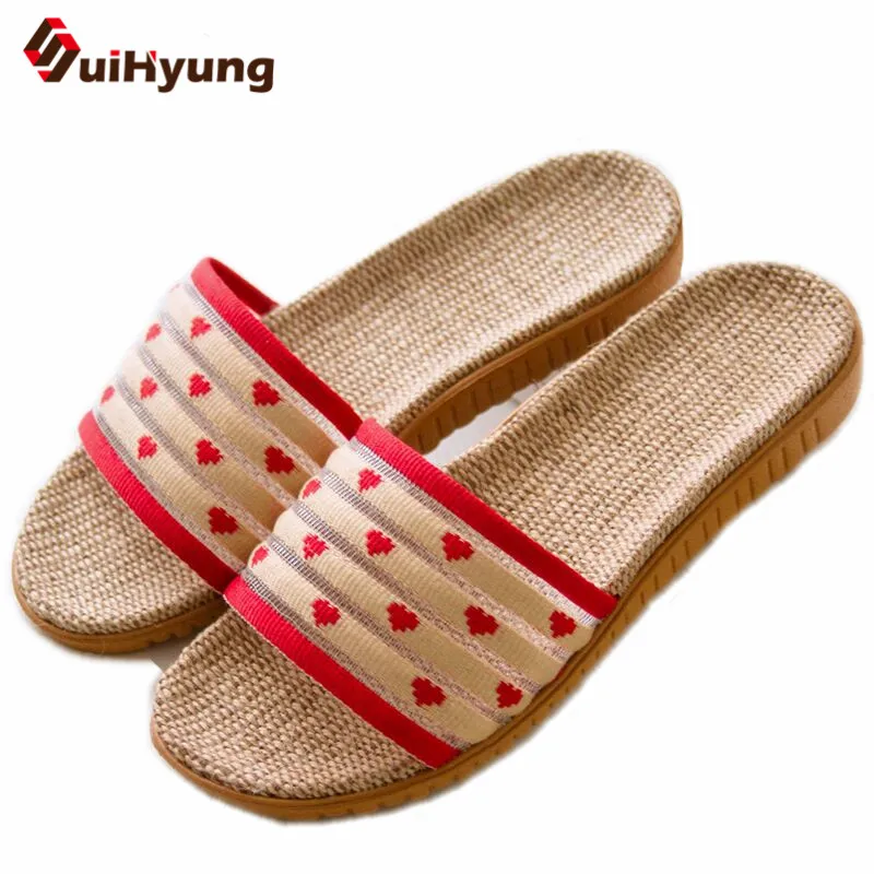 

Suihyung 2018 New Women Summer Shoes Non-slip Beach Linen Slippers Flip Flop Indoor Floor Slippers Laides Home Bathroom Slippers