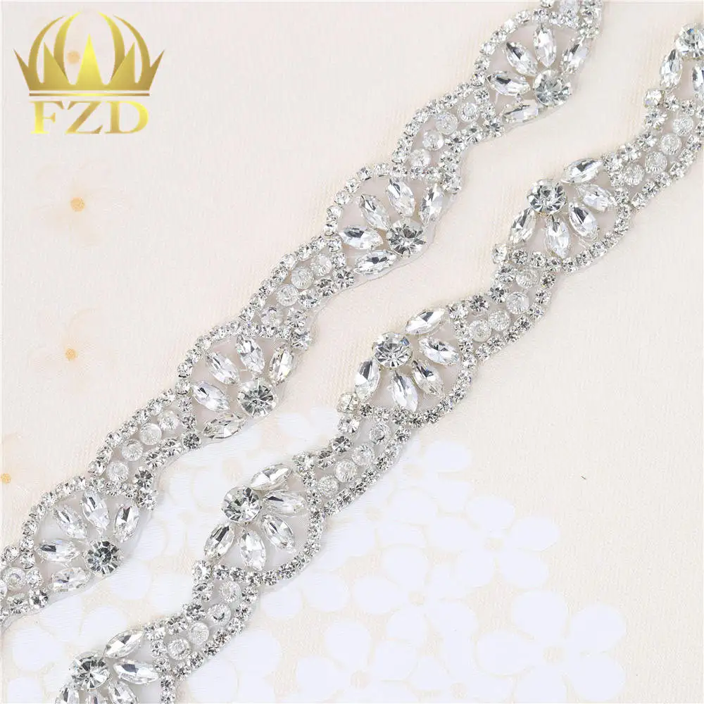 

(1yard) Handmade Hot fix Sew on Rose Gold Beaded Crystal Applique Rhinestones Decorative Trim for Bridal Dress Sash or Headbands
