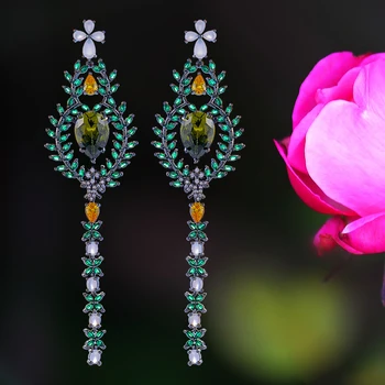 

GODKI 99mm Leaf Flower Drops Trendy Cubic Zirconia Women Wedding Party Engagement Dressing Up Earring Jewelry Addiction