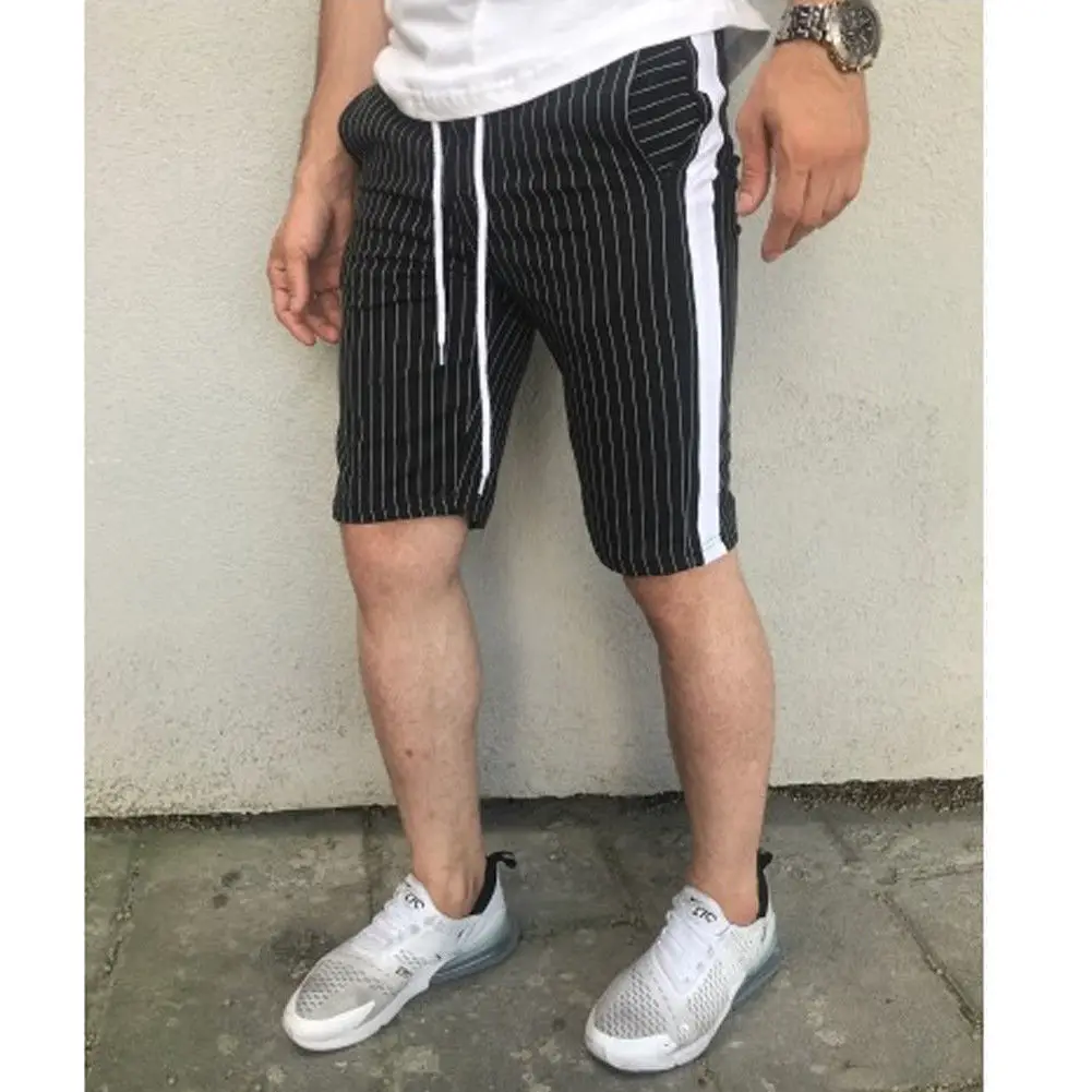 Новые полосатые мужские весенние осенние обтягивающие модные брюки для бега в стиле хип-хоп, прямые повседневные брюки, облегающие длинные штаны для фитнеса, M-2XL - Цвет: black short pants