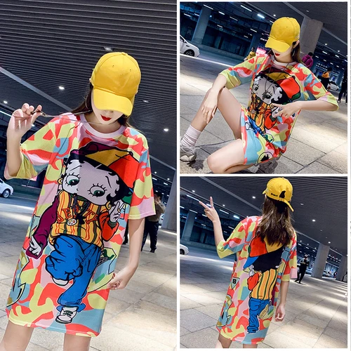 

2019 Beautiful Spring Summer Ice Silk New Girl Printed Mesh Medium Long Fast Actual Shot Drying Fashion Women Dress Slim