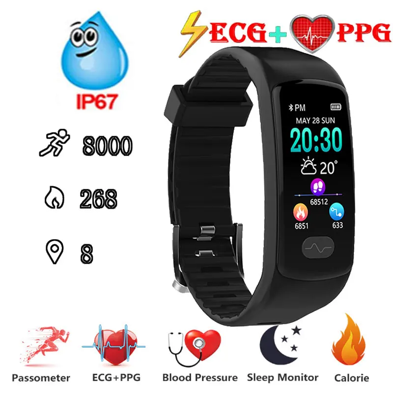 ECG + ppg HRV женский на русском языке фитнеса умный Браслет с измерения давления