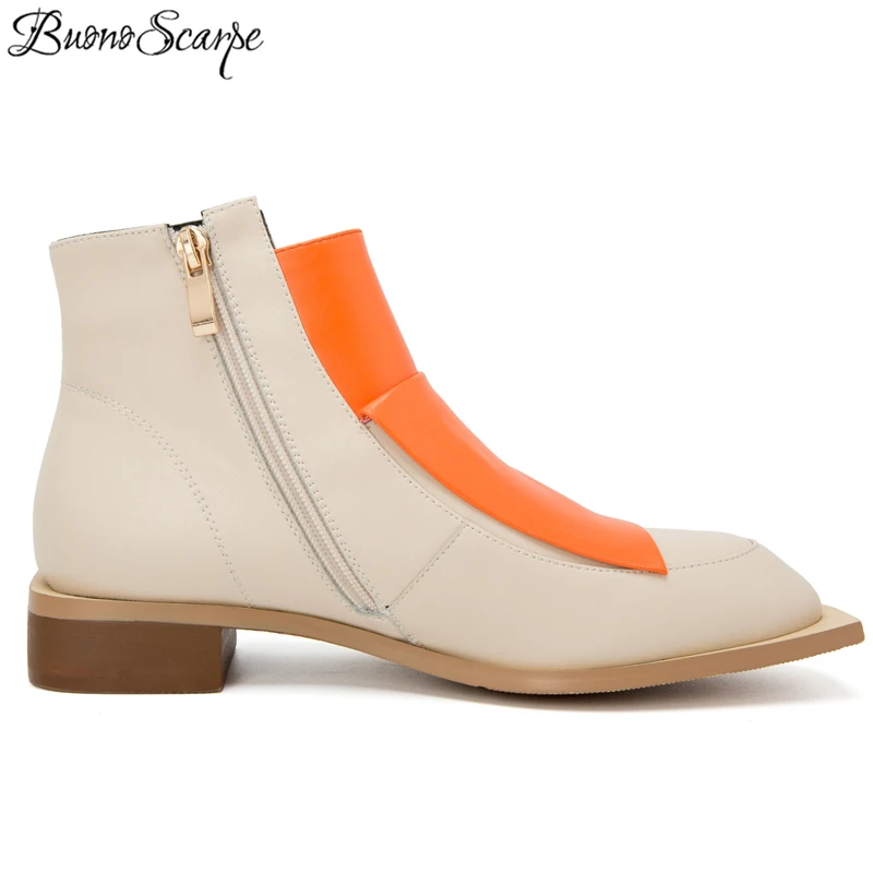 Buono Scarpe/женские ботильоны в стиле пэчворк из натуральной кожи; Botas Mujer; полуботинки разных цветов на среднем каблуке; повседневная обувь; Botas Fenimina;