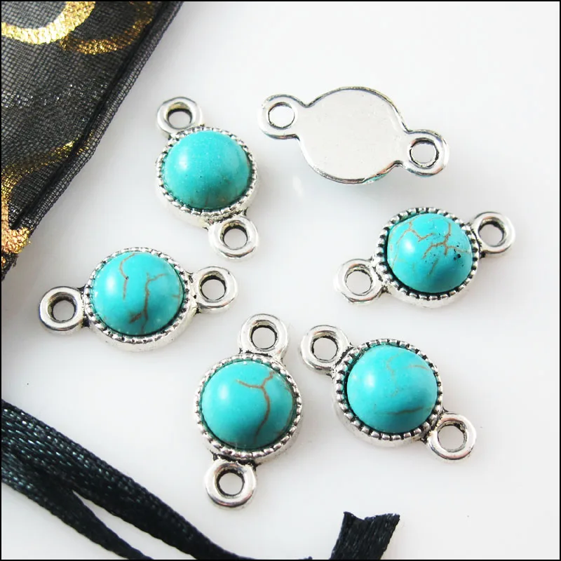 16 шт. ретро тибетский серебристый Круглый соединитель Подвески 10x18.5mm|round charm|round