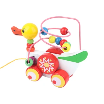 

Multi-color Wooden Duckling Trailer Mini Around Beads Educational Game Toys For Kids Children for Baby Walking Puzzle Toy Gifts