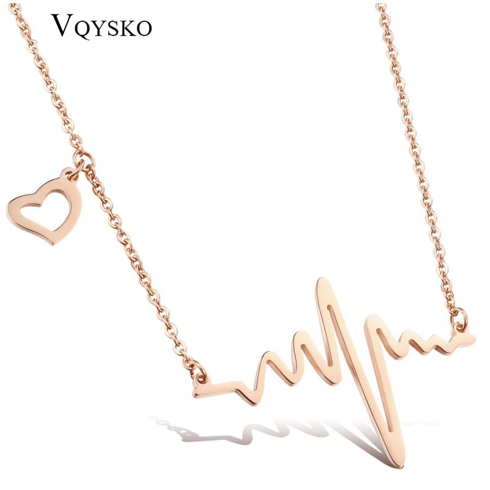

Fashion heartbeat necklace women pendant necklace Rose gold color chain collar necklace stainless steel necklace jewelry