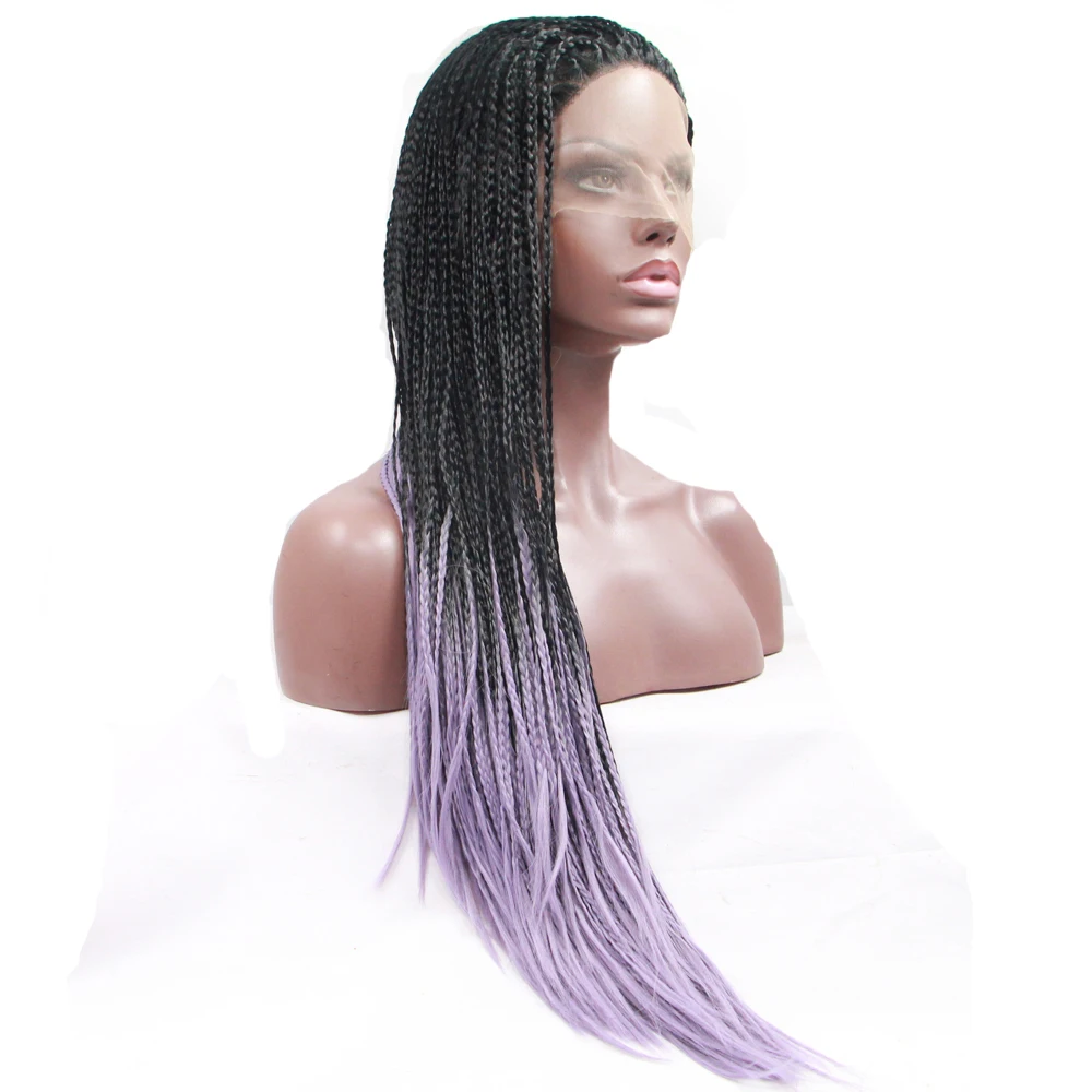 Purple Ombre Braided Wigs Lace Front Wigs Synthetic Braid Hair Box