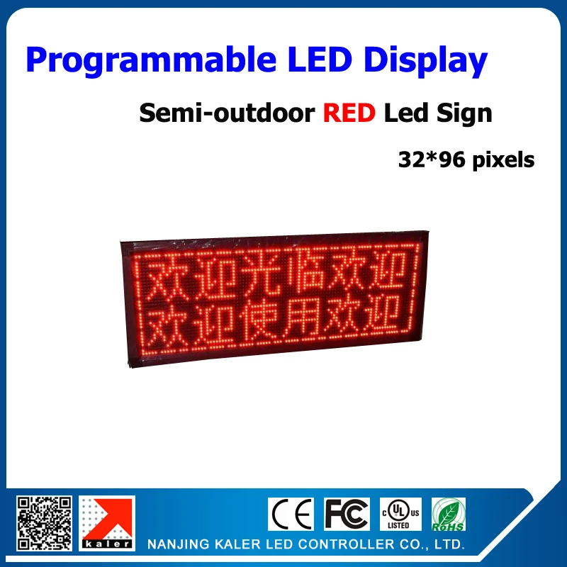 

led programmable advertising sign 41x 105cm 32*96 pixels p10 1/4 scan red color led sign semi-outdoor led display boards