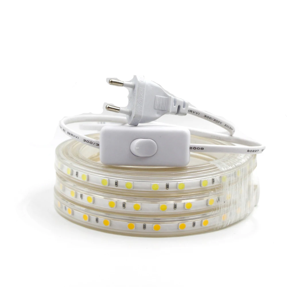 SMD 5050 AC 220V Светодиодная лента 16 Вт/м гибкий свет 60led/m Водонепроницаемая