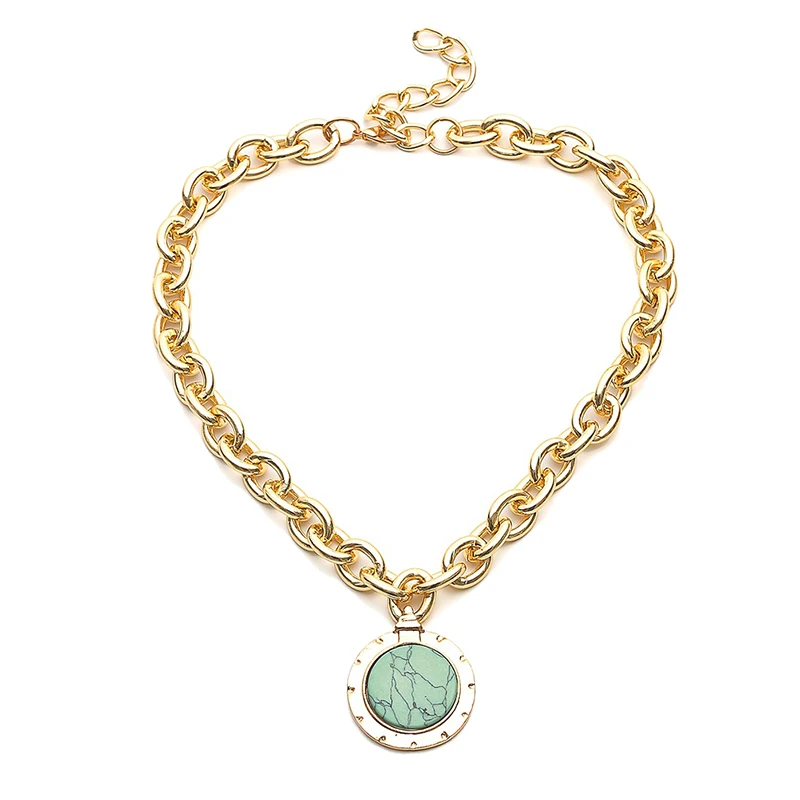 NEW Punk Green Stone Pendant Necklace Crystal Thick Chain Long Choker Vintage Jewelry