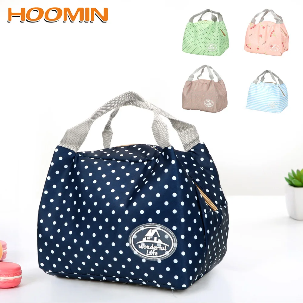 

HOOMIN Portable Dot Cherry Lunch Box Bag Canvas Stripe Stripe Warm Lunch Bags Thermal Insulated Cold Food Storage Bag