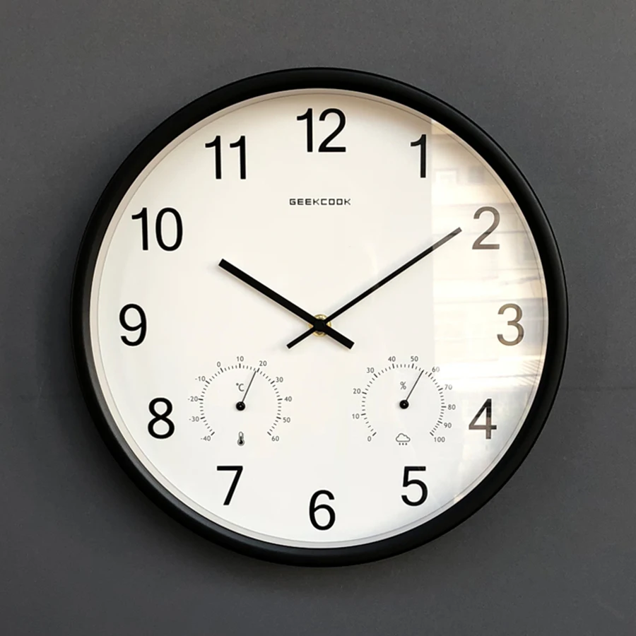 Бесшумные настенные часы с термометром и гигрометром, круглые аксессуары для украшения дома, современные настенные часы, идеи подарка 50KO525