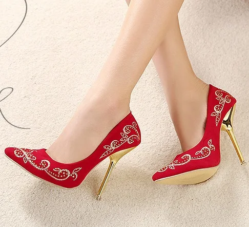red embroidered shoes