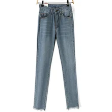 Расклешенные брюки полной длины порванная отбеленная молнии карманы кнопки стиранные Поцарапанные Джинсы женские с высокой талией повседневные обычные смягчающие