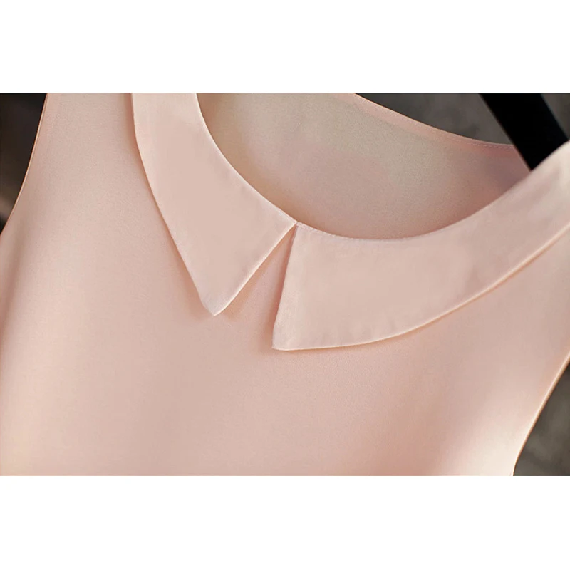 2019 New fashion sleeveless Peter pan Collar shirt For Women Chiffon Blouse  Summer Casual Plus size 5XL Female Tops