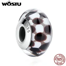 925 Sterling Silver Black White Tartan Plaid Murano Glass Beads Fit Original Pandora Charm Bracelet Authentic