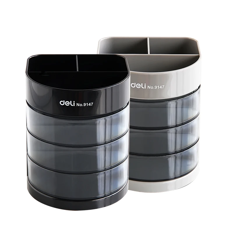 Deli 9147 Three Layers Of Transparent Small Drawer Multifunctional Office High-end Desktop Storage Pen Holder | Канцтовары для