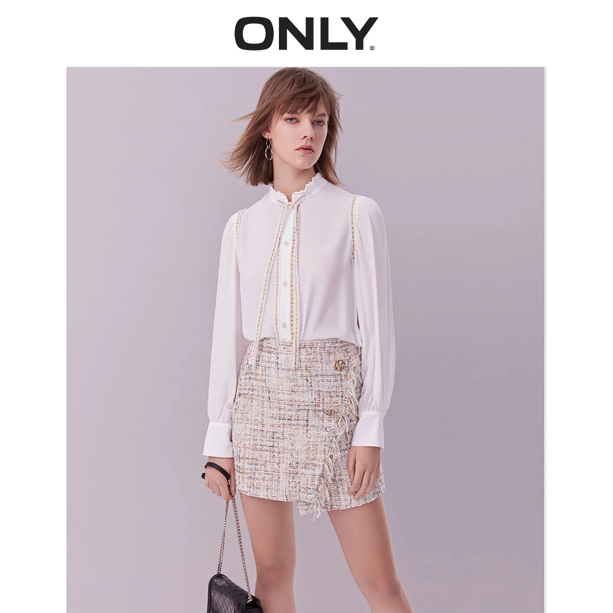 

ONLY 2019 Spring Summer New Women's Loose Fit Bowknot Long-sleeved Chiffon Shirt |119104504