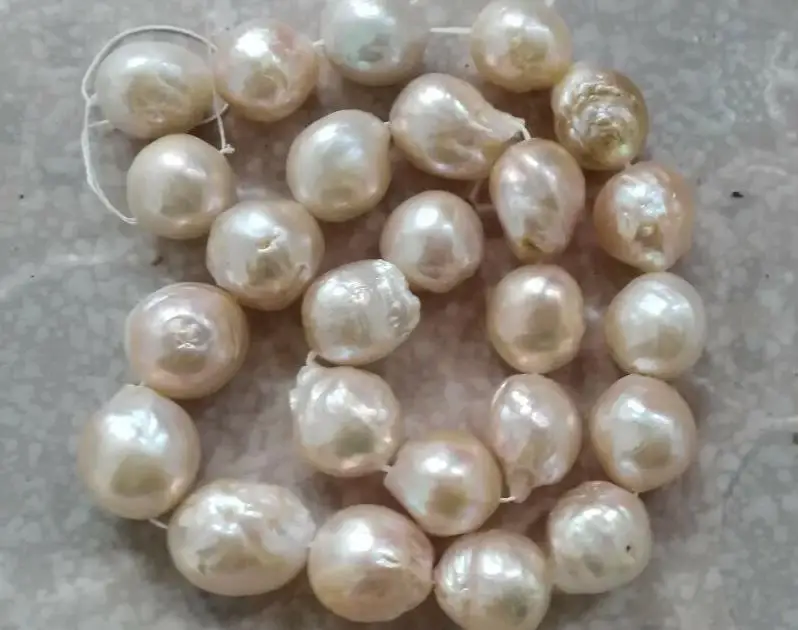 

elegant 12-13 mm natural south seas pink pearl necklace 18inch 14K gold