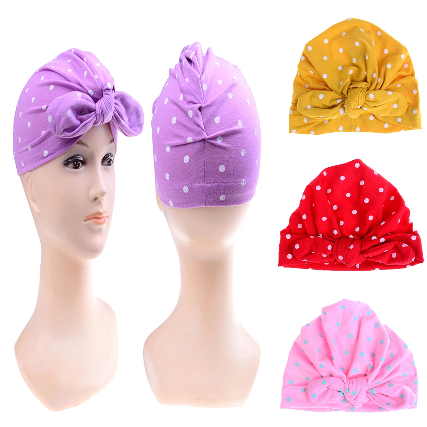 1 Pc Baby Girl Candy Color Sweet Bowknot Hat With Dot Turban Cap For Girls Elastic | Детская одежда и обувь