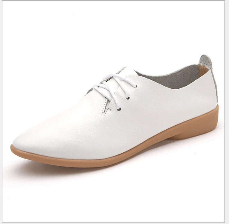 Women Genuine Leather Oxford Shoes Pointed Toe Casual Nurse Shoes Spring Autumn Flat shoes Loafers