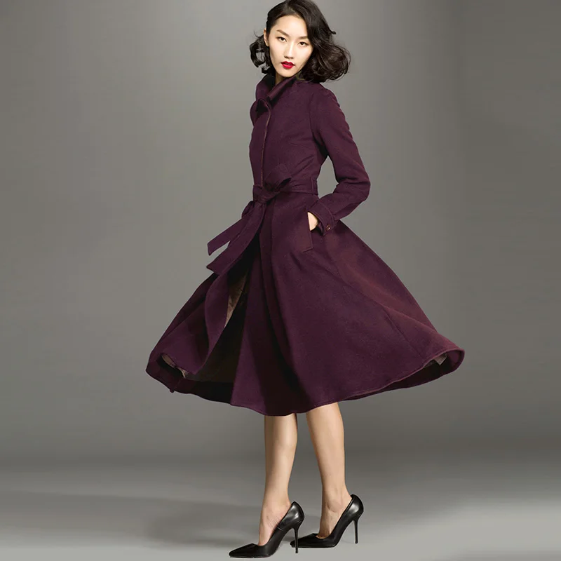 

Big swing wool fashion collar literary retro women coat cashmere 2019 ladies purple green long jacket winter desigual