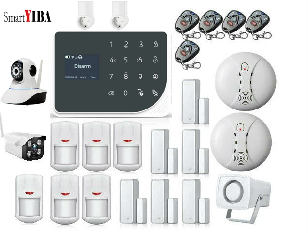 Get  SmartYIBA WIFI GSM Alarm System Spanish Russian Voice Burglar Alarm System Home Security IP Camera 