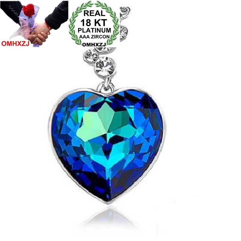 OMHXZJ Оптовая Океана сердце AAA Циркон Кристалл 18KT Платина корейской моды Большой