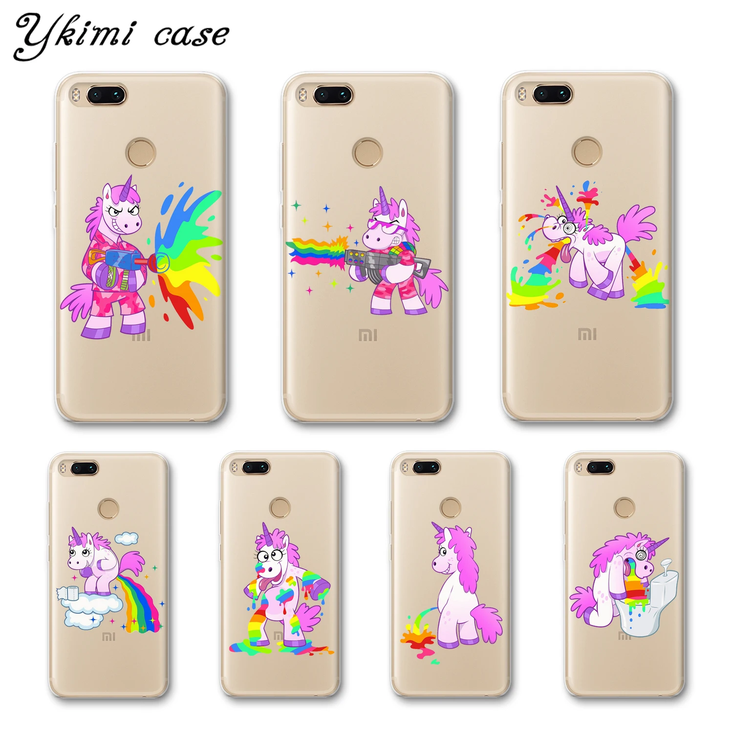 

Ykimi Case Super cute Rainbow Unicorn Cover For Xiaomi Mi 5 6 6x A1 A2 8 Se Mix 2 2s Max 3 Case Transparent Soft TPU Silicone