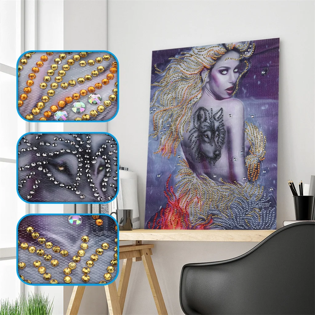 

Unframed 5D Cross Stitch Kits Diamond Painting Drawing of Beauty and Leopard Handmade Delicate Diamond Wall Painting Crafts
