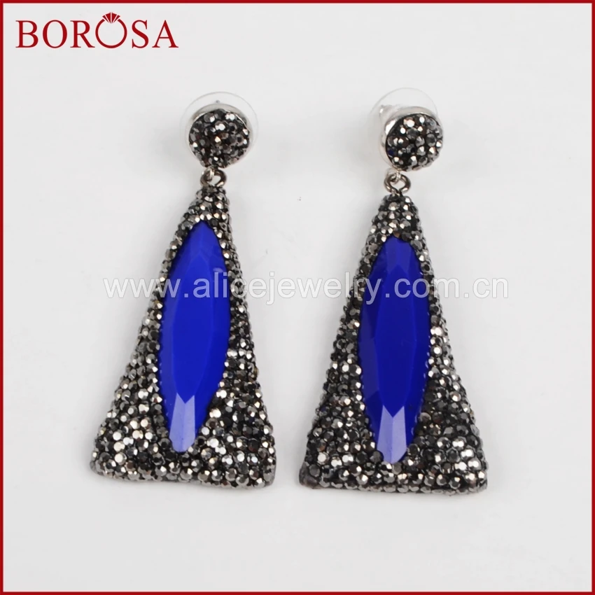 

BOROSA 3pairs Handcrafted Rhinestone Pave Triangle Acrylic Dangle Earrings Fashion Drusy Drop Earrings for Women Girls JAB558