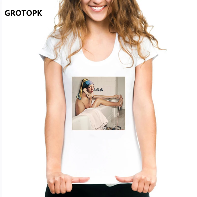 

Girl with Pearl Earring Harajuku Casual T-shirts Women Vermeer Print TShirt Summer Streetwear Tops Hip Hop Tees Female T-shirt