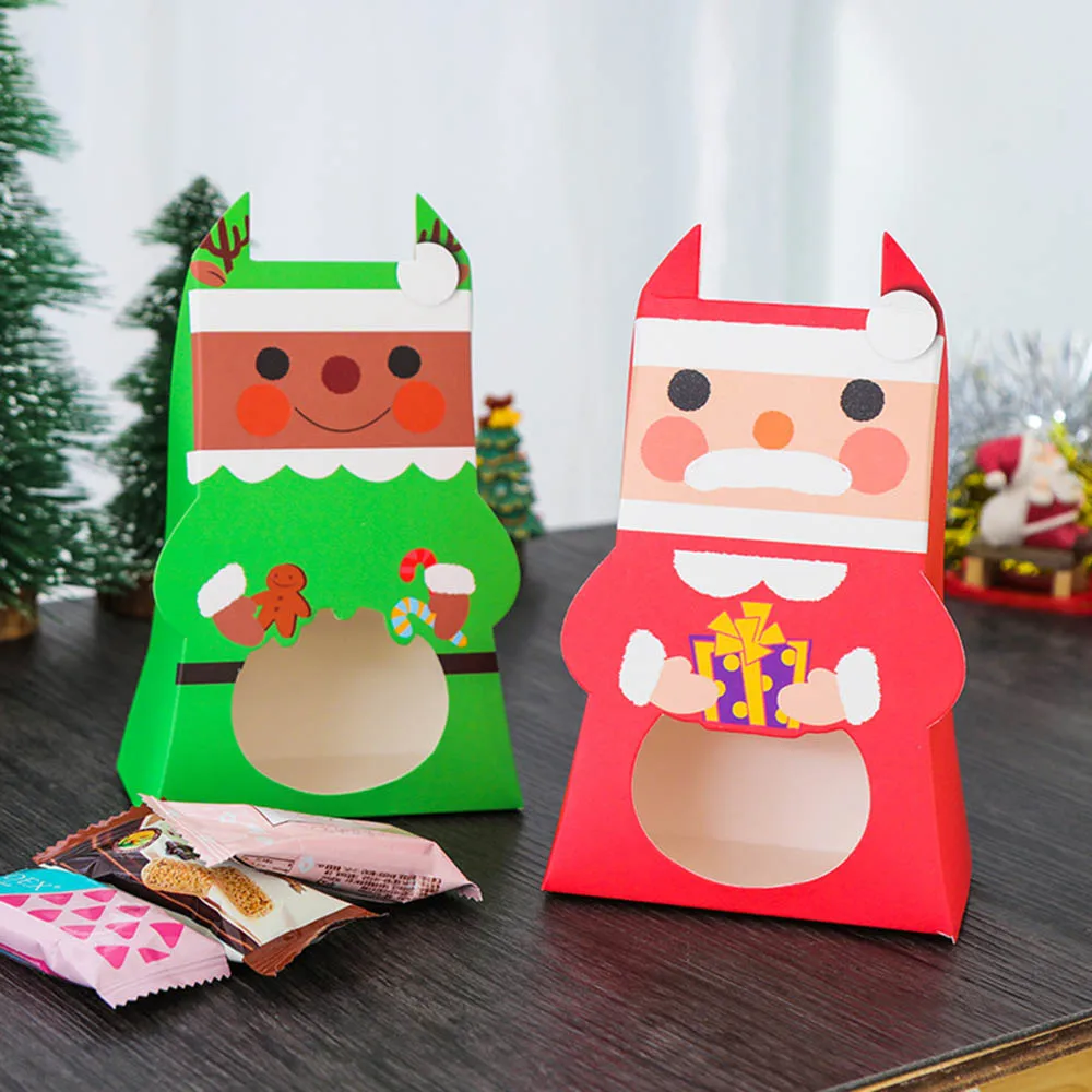 

40pcs/lot Christmas Gift Box Cute Cartoon Xmas Santa Claus Candy Boxes Bag Children's Gift Paper Cookies Bags Decor Supplies