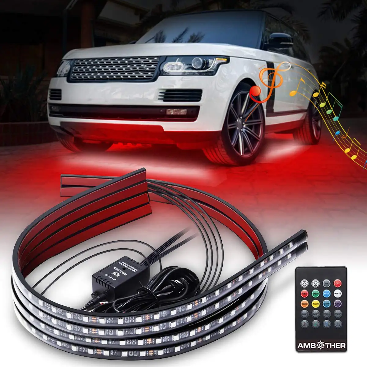 

4pcs LED Car Light Strips Waterproof RGB LED Strip Light Wireless Adjustable Multi-colored Underbody Exterior Lighting Kit