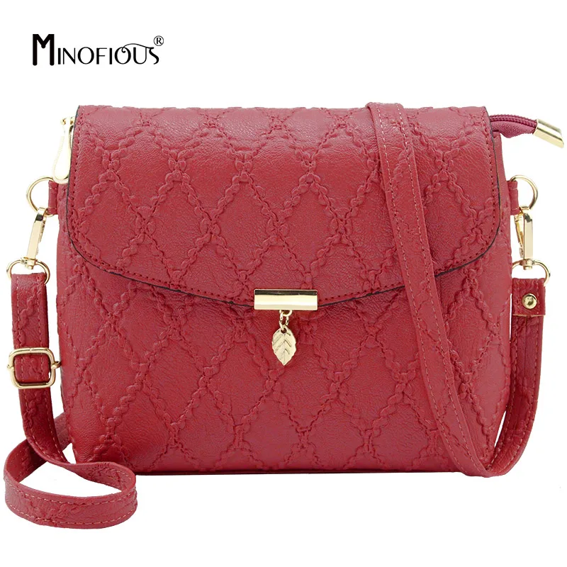 MINOFIOUS Маленькая женская сумка-мессенджер с ромбовидной сеткой, модная повседневная сумка из искусственной кожи, сумки на плечо, Одноцветный клатч, мини-сумка через плечо - Цвет: Red