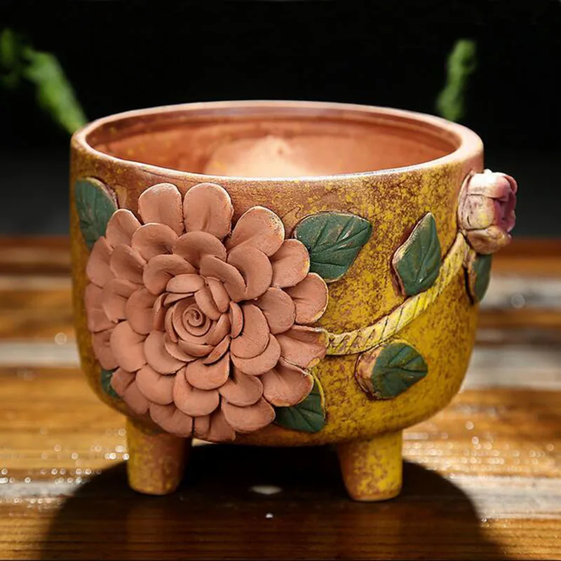 Handmade ceramic flower pot Creative hand painted fleshy flower pot