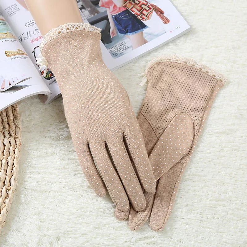 Новые женские кружевные перчатки летние элегантные девочки тонкие рукавицы хлопок приличные тонкие формальные перчатки для вождения