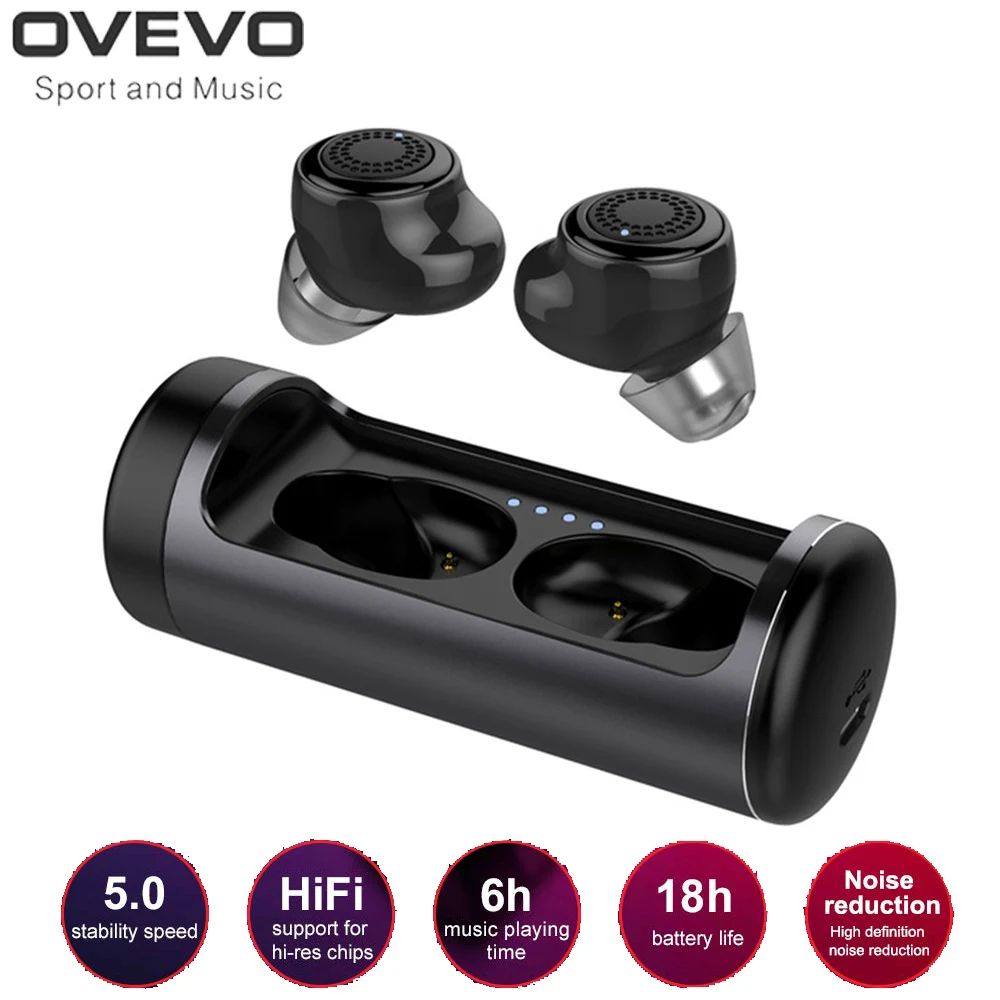 

OVEVO Q63 HiFi Dual TWS Bluetooth 5.0 Earphones Wrieless Charging 3D Stereo headset IPX5 Waterproof Sports Earbuds For Phones