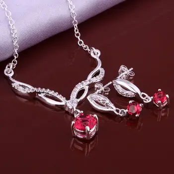 

Sets sterling-silver-jewelry Jewelry Sets Silver Red Zircon Sets Women's Trendy Jewelry Wholesale Free Shipping zija LS637
