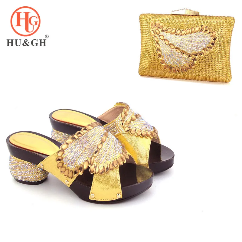 

2018 New Fashion Italian Ladies Shoe and Bag Set Mathing Shoe and Bags for African Party Nigerian Fashion Shoes and Bag Set Gold