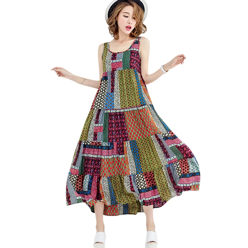 

Anself Women Summer Boho Dress Geometry Print O Neck Sleeveless A-line Long Dress XXXL 4XL 5XL Plus Size Maxi Dresses Vestidos