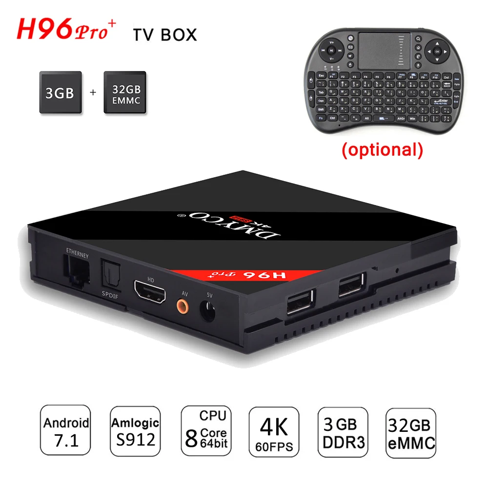 

h96 pro plus android 7.1 TV Box 3GB 32GB Amlogic S912 Octa Core 2.4G/5.8G WiFi H.265 HDR10 4K Smart TV box H96 Pro+Media Player