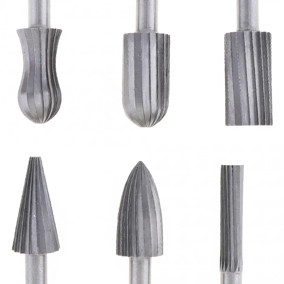 TORO 6PCs 6mm Shank Tungsten Steel Rotary File Cutter Engraving Grinding Bit for Rotary Tools