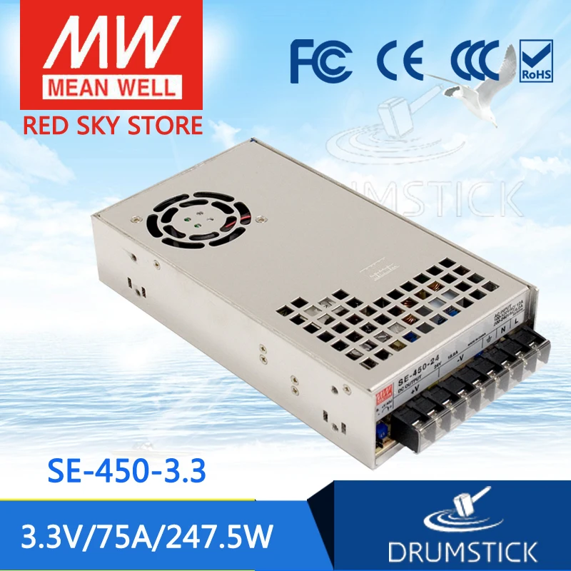 hot-selling MEAN WELL SE-450-3.3 3.3V 75A meanwell SE-450 3.3V 247.5W Single Output Power Supply [Real1]