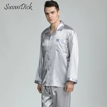 SusanDick роскошная мужская пижама брендовая летняя тонкая китайская шелковая пижама Мужская пижама с длинными рукавами из сатина Ночная рубашка в горошек и штаны