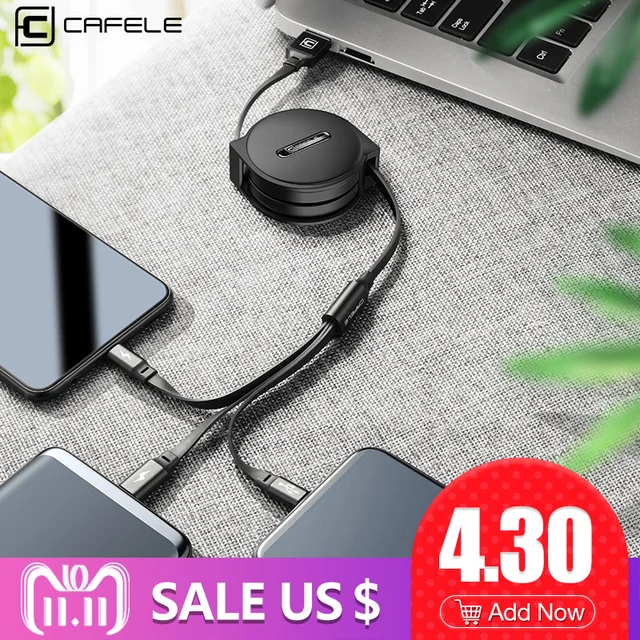 CAFELE Micro USB кабель для зарядки телефона кабель type-C кабель 3 в 1 для iphone samsung huawei Xiaomi телефоны Выдвижной синхронизации данных